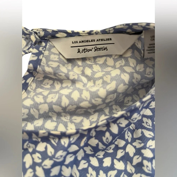 & OTHER STORIES Knot Detail Mini Dress Blue Small Leave Print Sz 2 - Picture 8 of 12